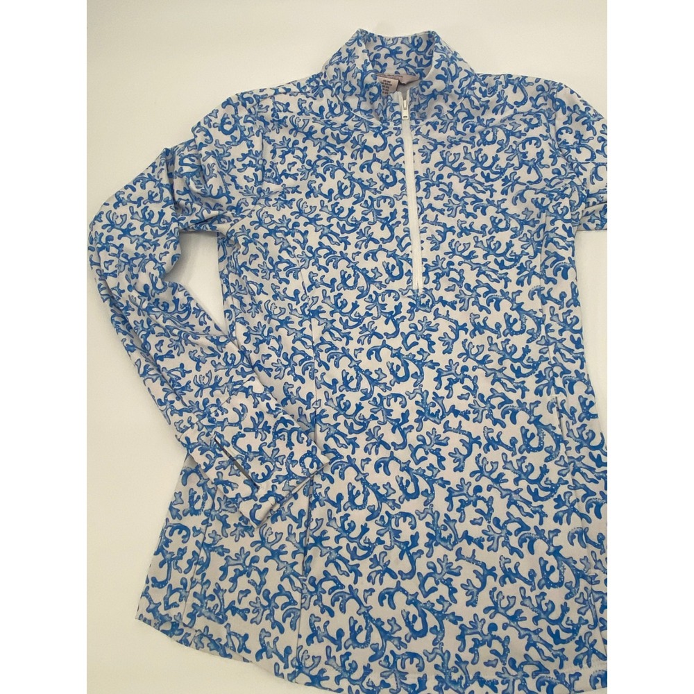 Tommy Bahama Activewear Women's Pullover Blue Coral Print Golf Athletic Top